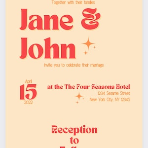 Groovy Retro Wedding Invitation Template Editable