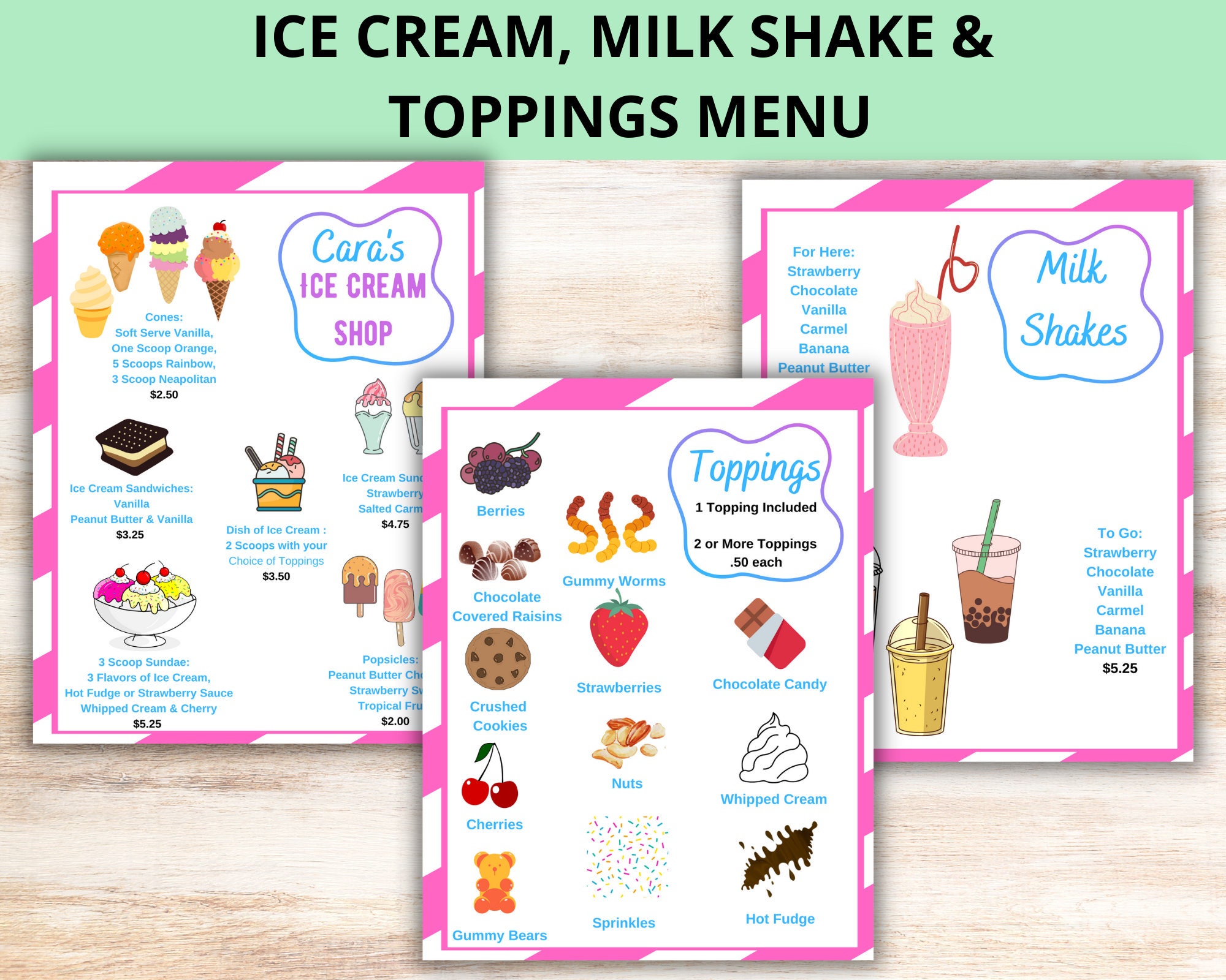 Printable Ice Cream Shop Menu BUNDLE pretend Play Ice Cream Download