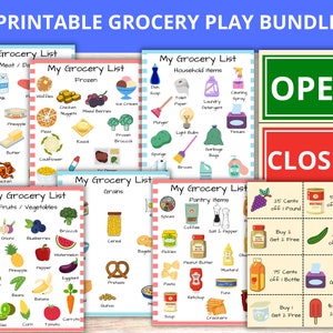 Pretend Play Grocery Store Printable BUNDLE | Grocery Shop Dramatic Play | Preschool Homeschool Activity | Grocery List | Digital Download