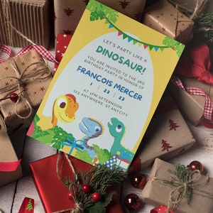 Modèle d'invitation d'anniversaire de dinosaure modifiable pour enfants, belle fête de dinosaures, invitation de fête d'anniversaire imprimable et modifiable