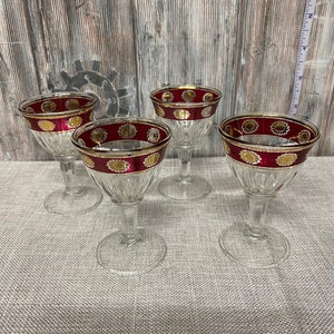 Vintage Red Burgundy & Gold Wine Glasses