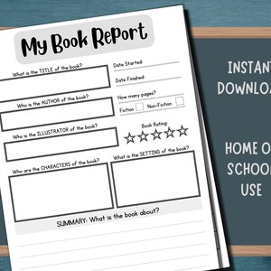 Book report form digital download for homeschool.