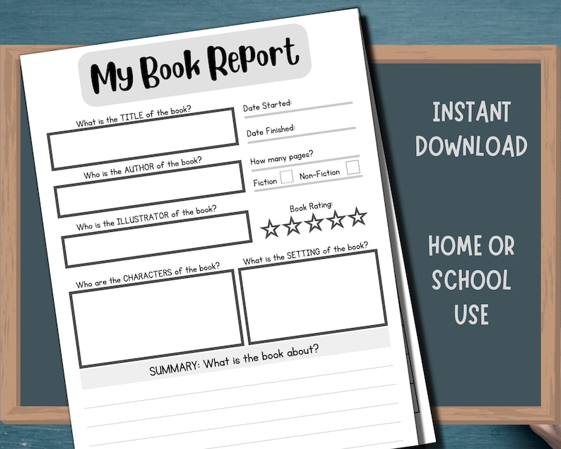 Book report form digital download for homeschool.