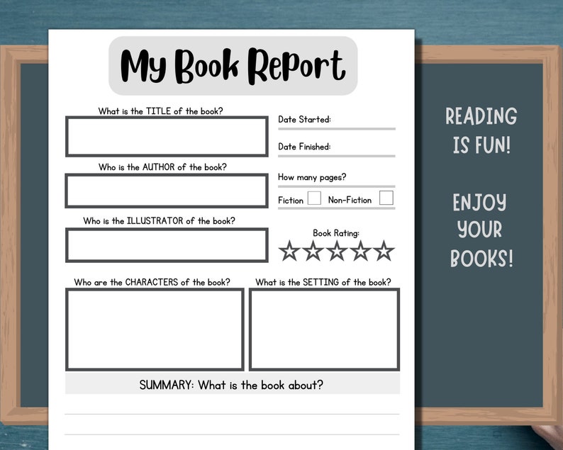 Book report template for school.