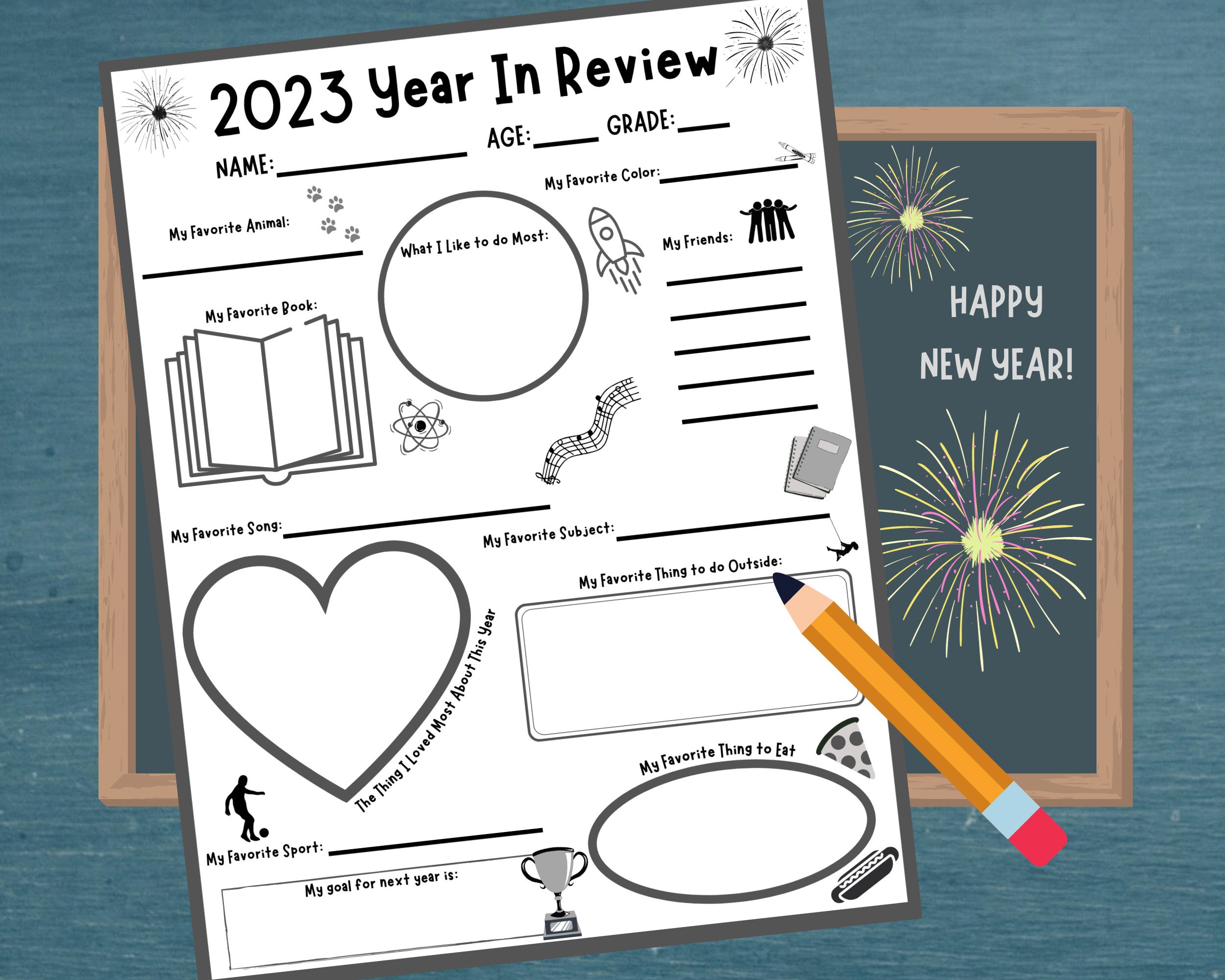 Kids Year in Review 2023 Printable New Year's Eve Activity for Kids