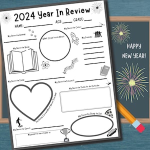 Kids Year in Review 2024 Printable New Year&#39;s Eve Activity for Kids, End of Year Questionnaire for Kids 2024 End of Year Memory Worksheet