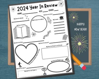 Kids Year in Review 2024 Printable New Year's Eve Activity for Kids, End of Year Questionnaire for Kids 2024 End of Year Memory Worksheet