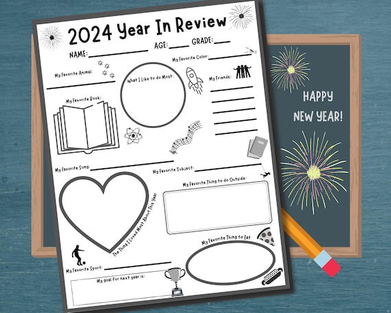 Kids Year in Review 2024 Printable New Year's Eve Activity for Kids, End of Year Questionnaire for Kids 2024 End of Year Memory Worksheet