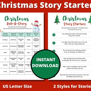 Christmas Story Starters, Story Prompts for Kids, Printable Christmas Games, Classroom Writing Activities, Christmas Story Builder Game