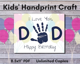 Happy Birthday Dad Handprint Craft, Kids Handprint for Dad, DIY Birthday Gift for Dad, Baby Child Toddler Hand Art, Keepsake Craft for DAD