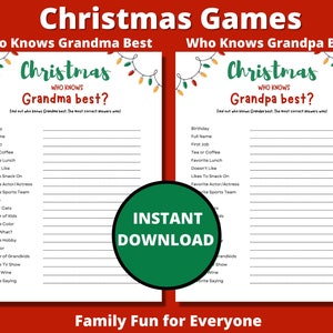 Printable Christmas Games, Family Christmas Games, Fun Holiday Games
