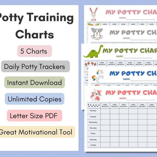 Potty Training Chart, Toddler Potty Chart, Printable Kids Chart, Potty Training Sticker Chart, Daily Potty Tracker, Motivational Chart, PDF