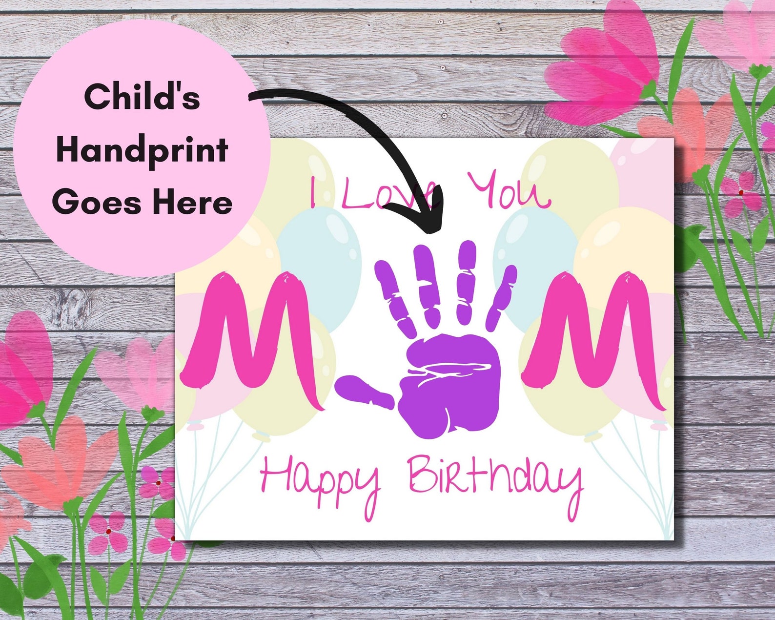 Happy Birthday Mom Handprint Craft, Kids Handprint Craft, Birthday Gift