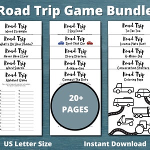 Road Trip Game Bundle, Travel Games for Kids Teens, Printable Games for Kids, Car Ride Activities, Road Trip Activity Worksheets Pack