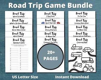 Road Trip Game Bundle, Travel Games for Kids Teens, Printable Games for Kids, Car Ride Activities, Road Trip Activity Worksheets Pack