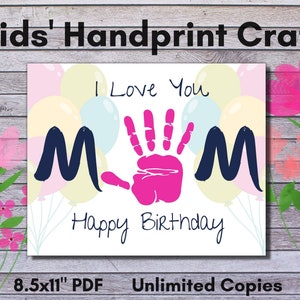 Gelukkige verjaardag moeder handafdruk ambacht, kinderen handafdruk ambacht, verjaardagscadeau voor moeder, baby peuter kind hand kunst, aandenken ambacht voor moeder ballon