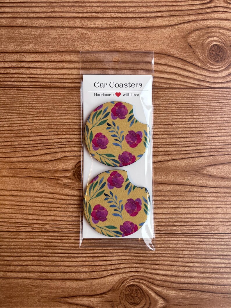 Rose Watercolor Neoprene Car Coasters - Floral Design Set of 2 - Etsy