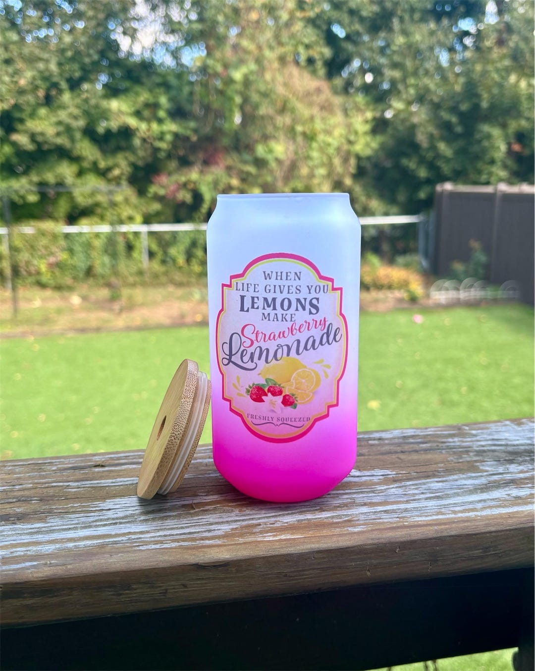 16 oz Pink Ombre Glass Tumbler