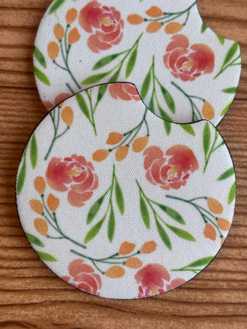Rose Watercolor Neoprene Car Coasters - Floral Design Set of 2 - Etsy