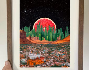 City of Saguaros - Surreal Collage Art Print