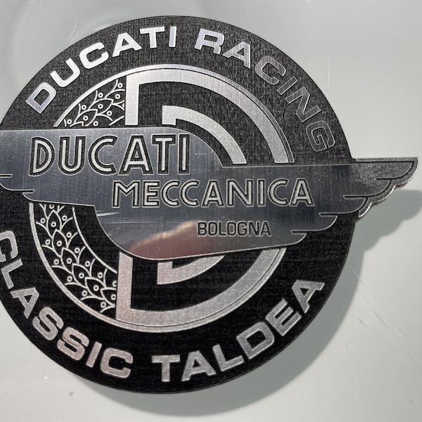 Ducati Meccanica logo laser cut stainless steel/black reproduction