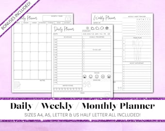 Planificateur mensuel hebdomadaire quotidien | Planificateur non daté | Planificateur quotidien imprimable | Planificateur 2022 Daily | Planner 2022 | hebdomadaire | de suivi des habitudes PDF