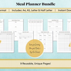 Menüplaner Bündel | Mahlzeitenplaner | Einkaufsliste | Menüplaner | Kücheninventar | Ausdruckbarer Mahlzeitenplaner | Minimalistischer Wochenplan