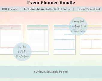 Planificateur d’événements | Bundle de planification d’événements imprimable | planificateur de fête | Planificateur d’anniversaire | | groupée de planificateurs d’événements Planificateur de cuisine | PDF imprimable