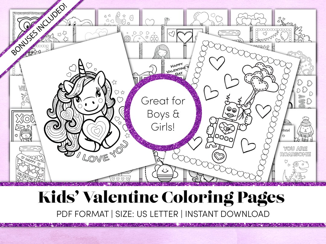 Kids Valentine Coloring Pages | Valentines Day Printable | Children's ...