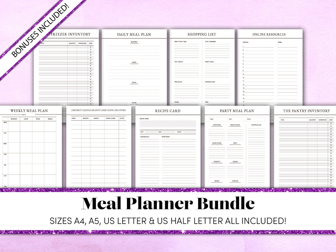 Meal Planner Bundle | Meal Planning | Weekly Meal Plan | Minimalist ...