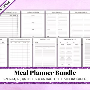 Meal Planner Bundle | Meal Planning | Weekly Meal Plan | Minimalist Meal Planner | Printable Kitchen Inventory | Grocery List PDF Download