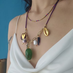 Green Miyuki Jade Seed Bead Necklace Gift For Mom -  Boho Copper Necklace - Blue Glass Green GlassGemstone Necklace - Choker Necklace