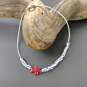 Coral Glass Bead Necklace Gift for Mother&#39;s Day, Gemstone Necklace, Necklace for Women