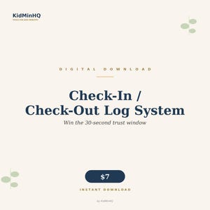 Mall för incheckning för barnverksamhet | Utcheckningslogg för kyrkan | Upphämtningsauktorisering för barnverksamhet | Google Sheets Excel söndagsskolespårare