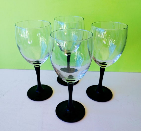 Black Stem Wine Glasses Etsy