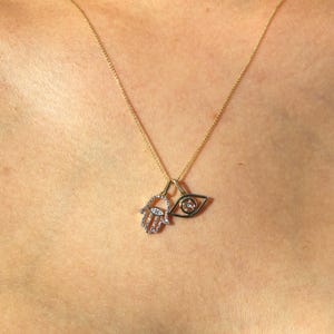 Evil Eye und Hamsa Anhänger Halskette aus 14k Gold