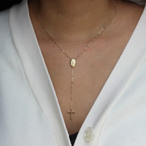 14k solid tri-color gold rosary necklace