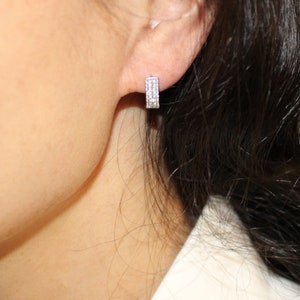 14k Solid White Gold Cubic Zirconia Triple Row Hoop Earrings
