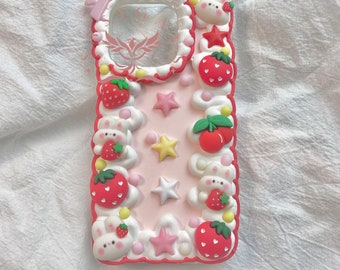 Kawaii Strawberry Bunny Decoden Phone Case For All Brand
