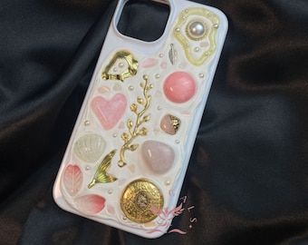 Pink Stone And Shell Mosaic Phone Case For All Brand