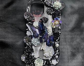 アイアンタワー ブラックバタフライ デコデン スマホケース 全ブランド対応