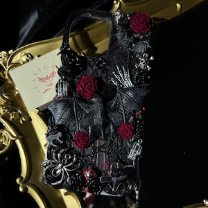 Funda para teléfono Red Velvet Rose Gothic Bat Decoden para todas las marcas