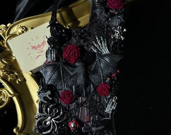 Red Velvet Rose Gothic Bat  Decoden Phone Case For All Brand