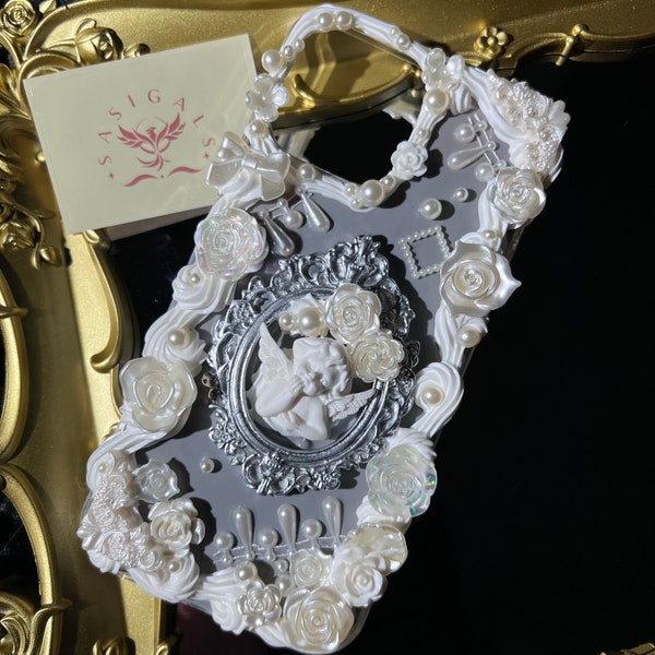 Graue Perle Engel Barock Stil Decoden Handyhülle für alle Marke