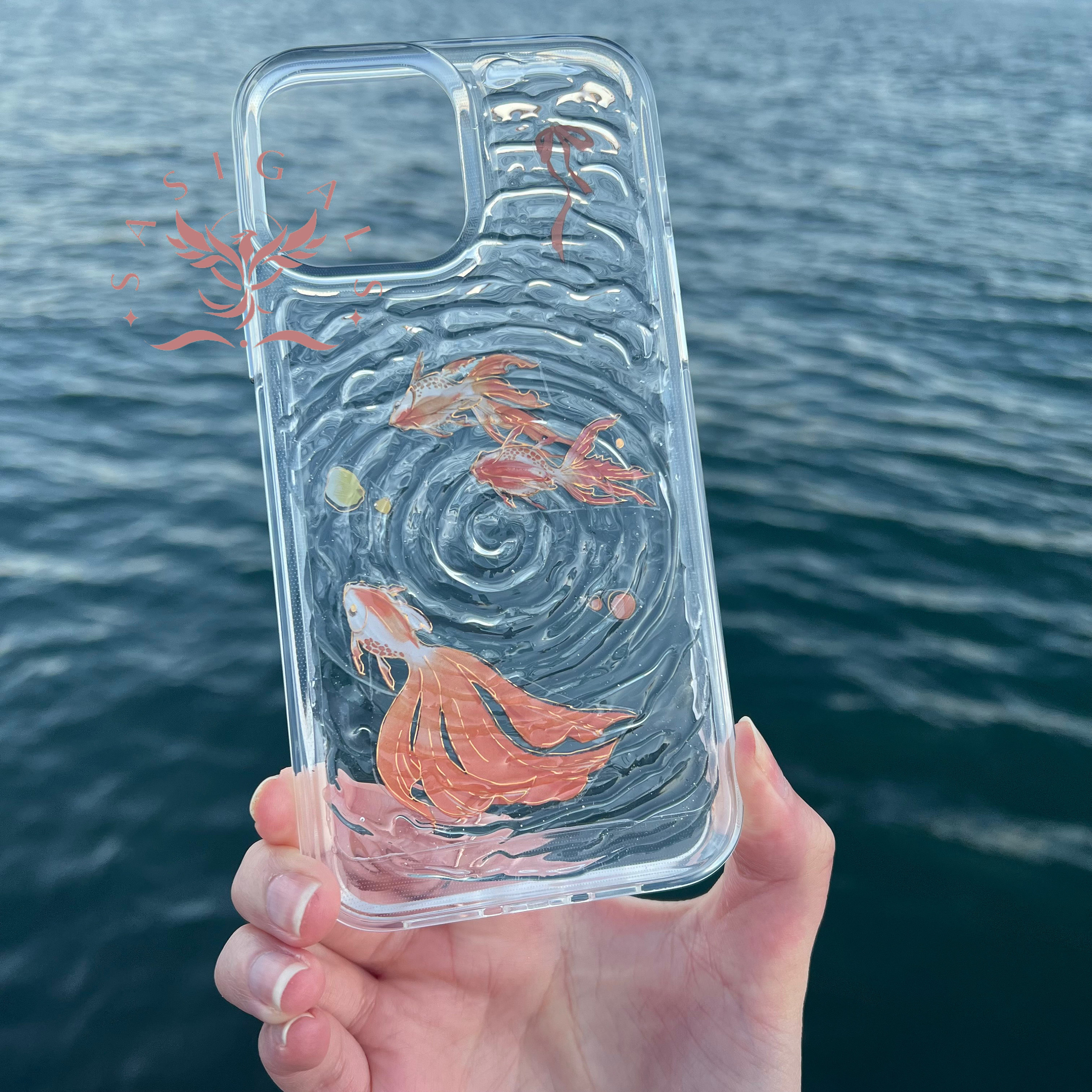 Goldfish Clear 3D Wave Resin Phone Case For All Brand Goldfish Clear 3D Wave Resin Phone Case For All Brand