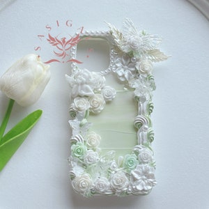 Mint Green Floral Baroque Style Decoden Phone Case For All Brand