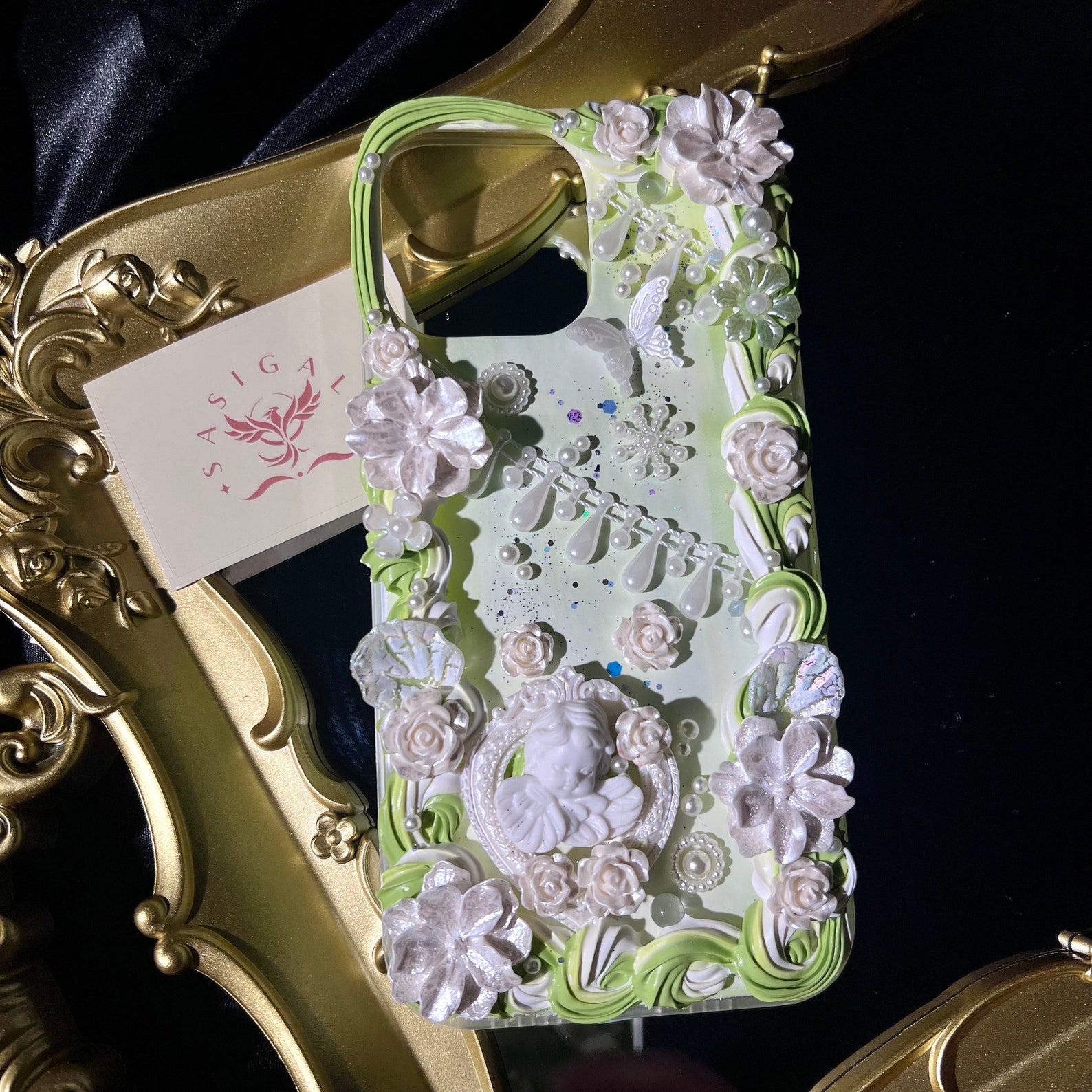 Light Green Rococo Style Decoden Phone Case for All Brand - Etsy