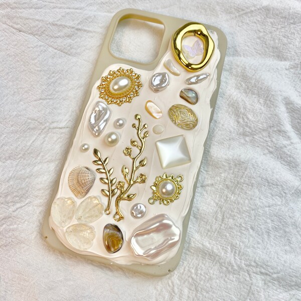 Beige Shell Mosaic Phone Case For All Brand