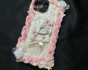 Pink And White Framed Angel Baroque Style Decoden Phone Case For All Brand