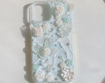 Elegant Light Blue Butterfly Decoden Phone Case For All Brand